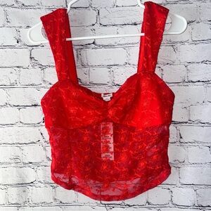Urban Outfitters Kimchi Blue NWT Bustier Style Cropped Tank Red Lace Size Large